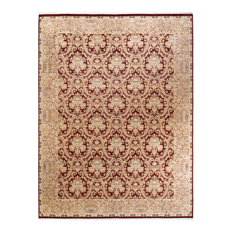 Traditional Red and Beige Hand-Knotted Wool 9' x 12' Oriental Rug