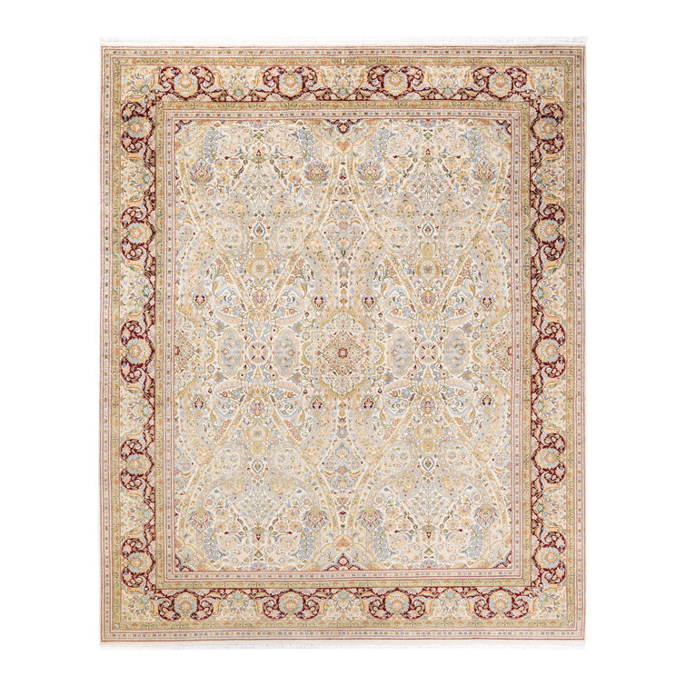 Elegant Ivory Wool Hand-Knotted Traditional 8' x 10' Area Rug