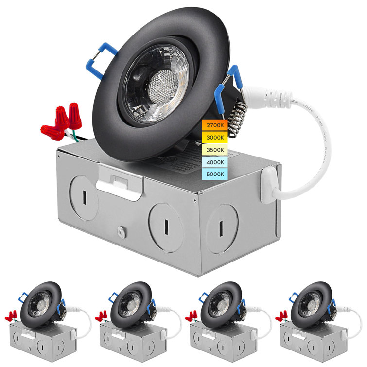 Black Adjustable LED Gimbal Canless Recessed Lighting Kit with Junction Box