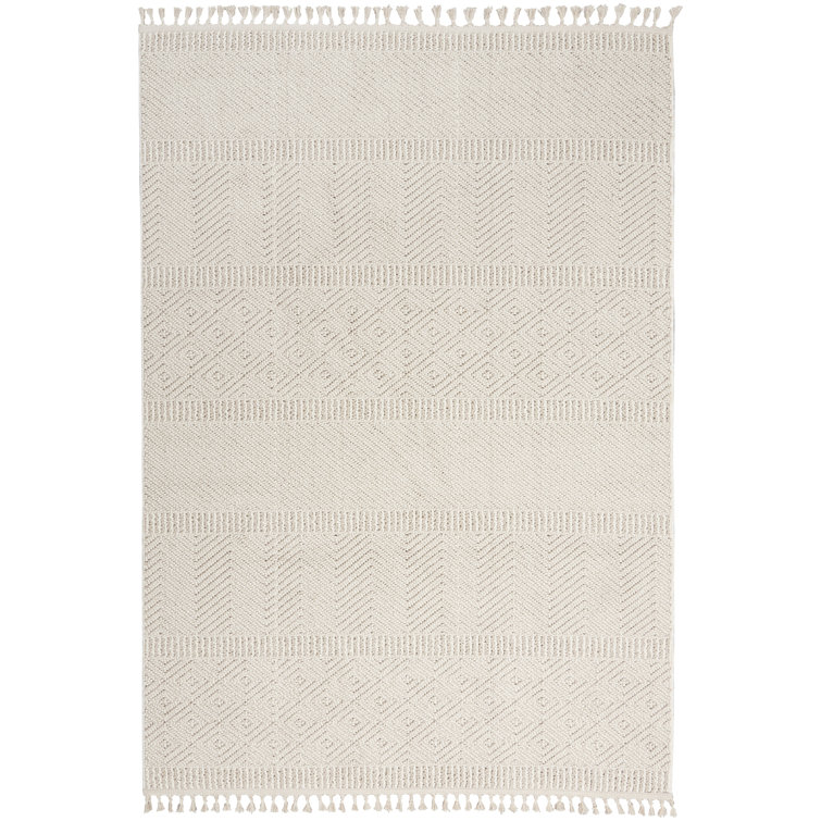 Ivory Geometric Braided Edge 5'3" x 7'11" Synthetic Area Rug