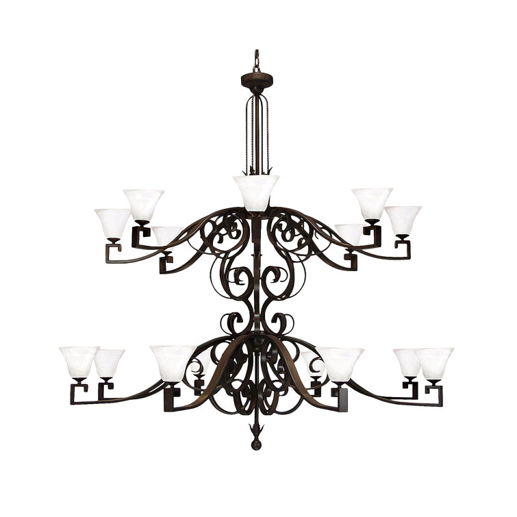 Noah 72" Rustic Iron Chandelier with White Scavo Glass