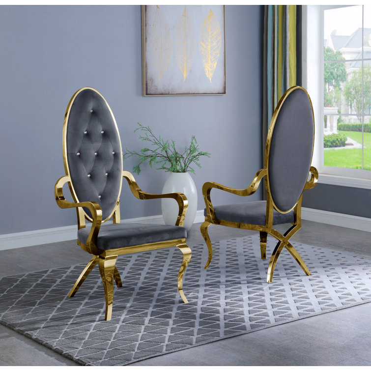 Gray Velvet and Glass 7-Piece Dining Set with Silver Pedestal Base