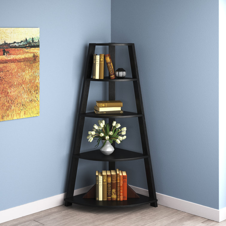 Cappuccino Dark Wood Corner Etagere Bookcase, 60"H