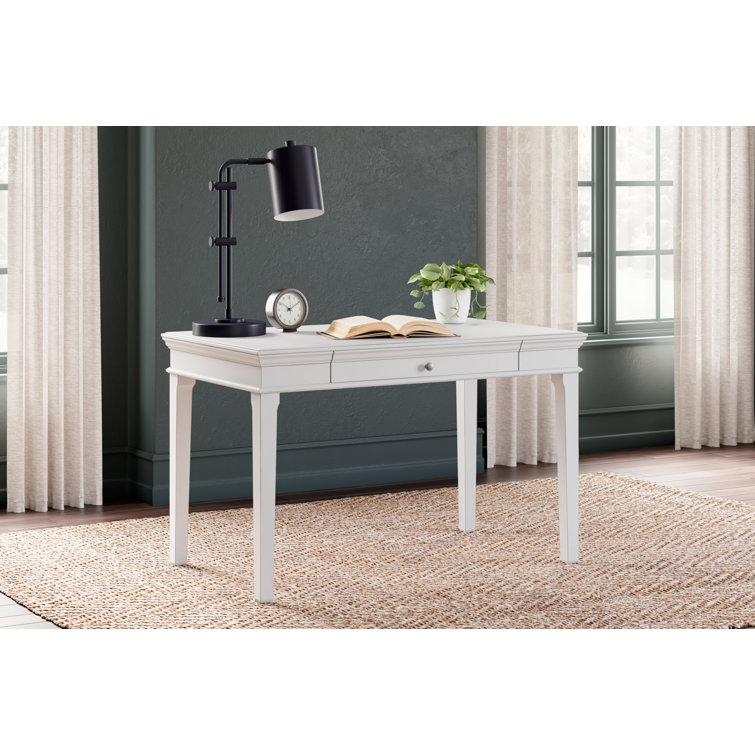 Transitional White Executive Home Office Desk with Drawer & Power Features