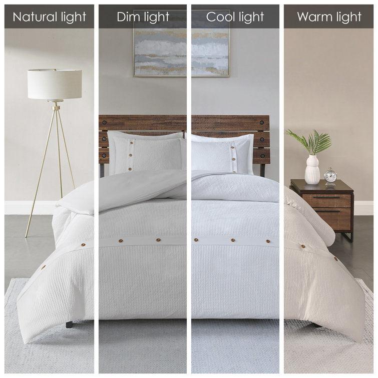 White Cotton Waffle Weave King/Cal King Duvet Cover Set