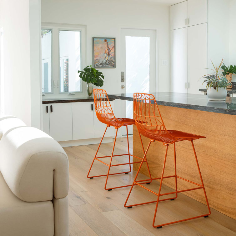 Saddle Style Orange Metal Leather Bar Stool, 30 in