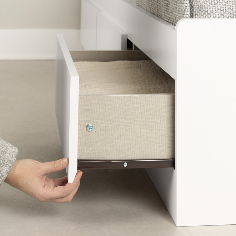 White Twin Wood Frame Platform Bed with Storage Drawers
