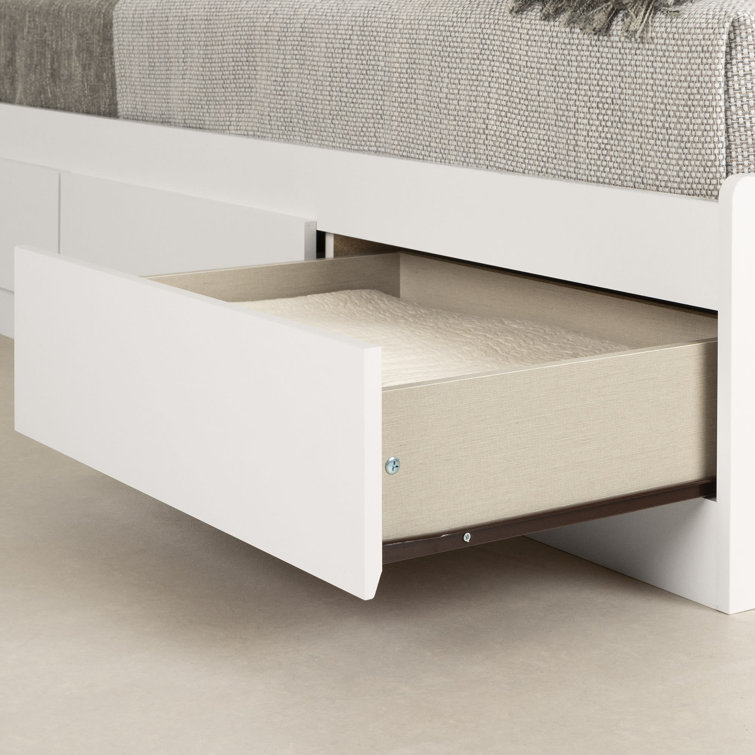 White Twin Wood Frame Platform Bed with Storage Drawers