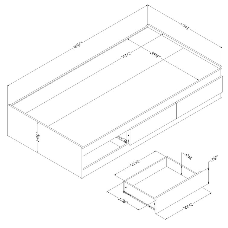 White Twin Wood Frame Platform Bed with Storage Drawers
