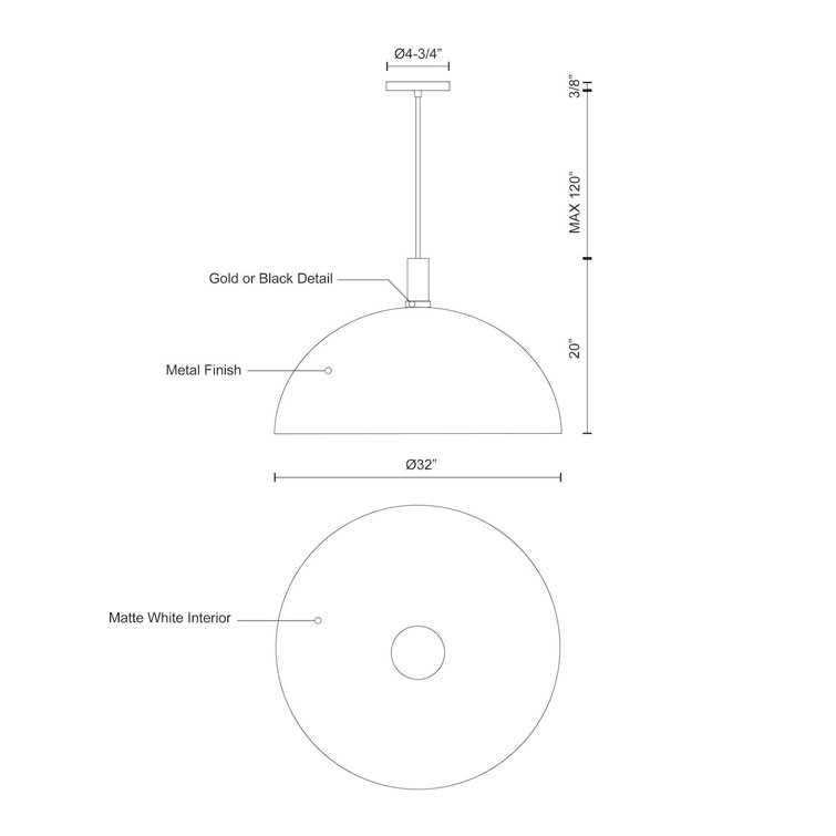 White Aluminum Dome Pendant Light with Brushed Nickel Accents