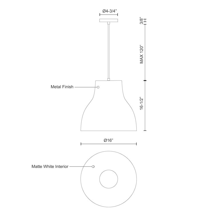 White Aluminum 16.5" Pendant Light with Tapered Shade