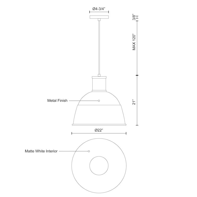 Irving 21" Matte Black Aluminum Dome Pendant