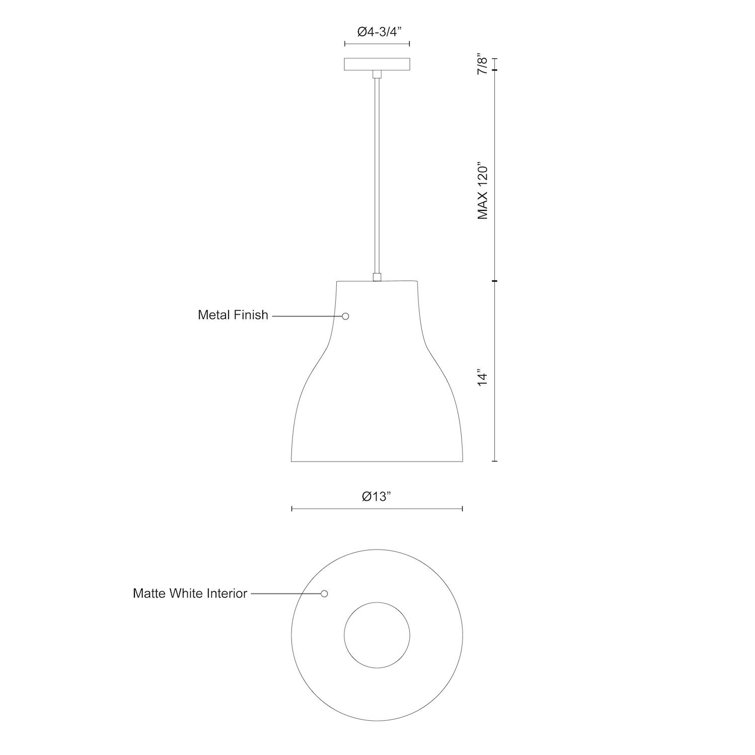14" Black Aluminum Single Pendant Light with LED