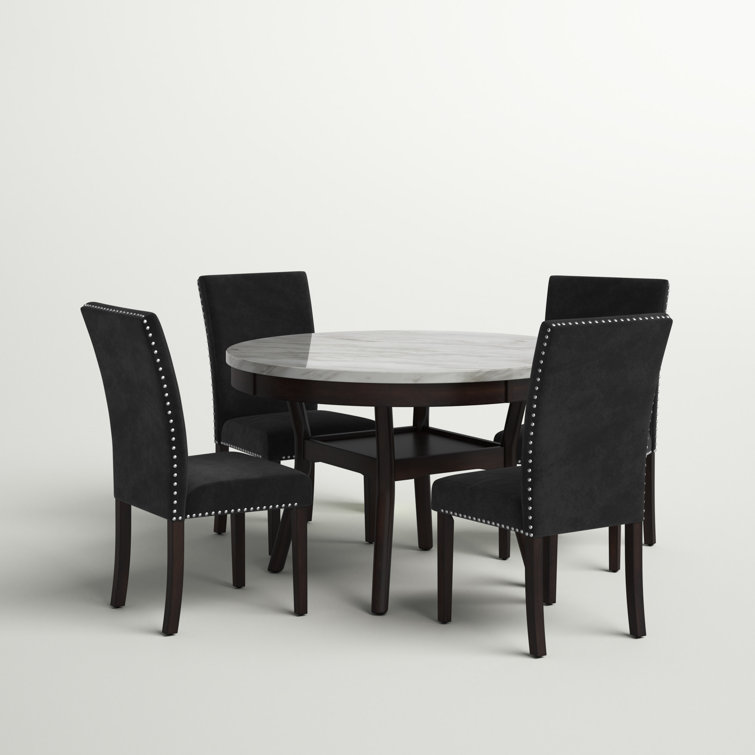 Celeste 5-Piece Black Faux Marble Dining Set with Velvet Chairs