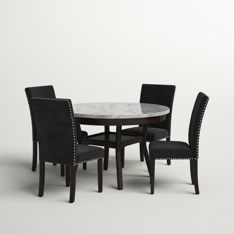 Celeste 5-Piece Black Faux Marble Dining Set with Velvet Chairs