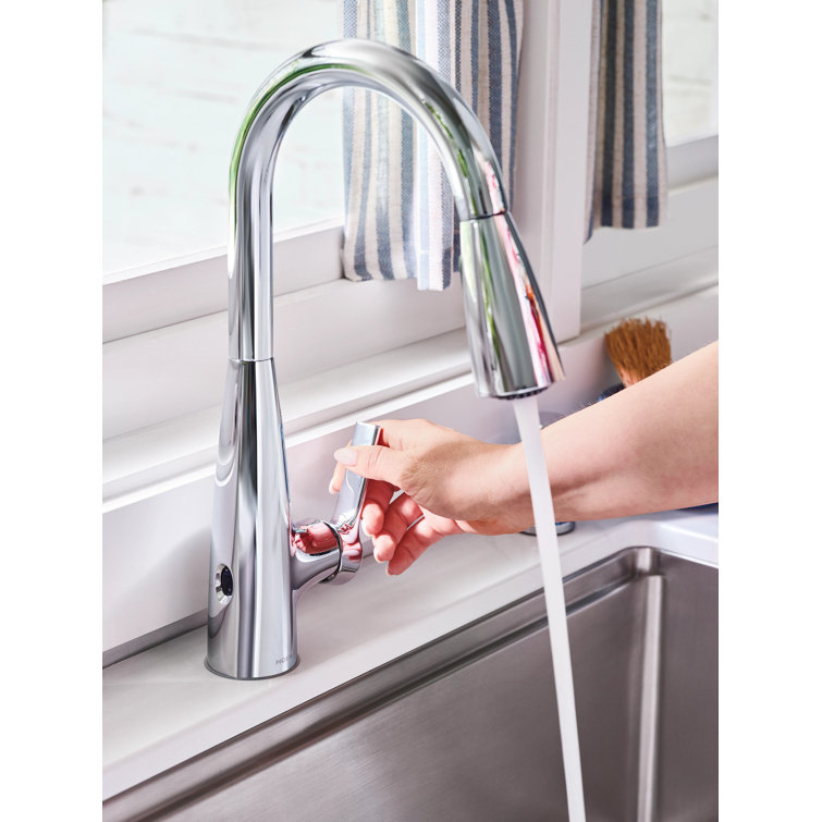 Chrome Touchless Single-Handle Pull-Down Kitchen Faucet with Soap Dispenser