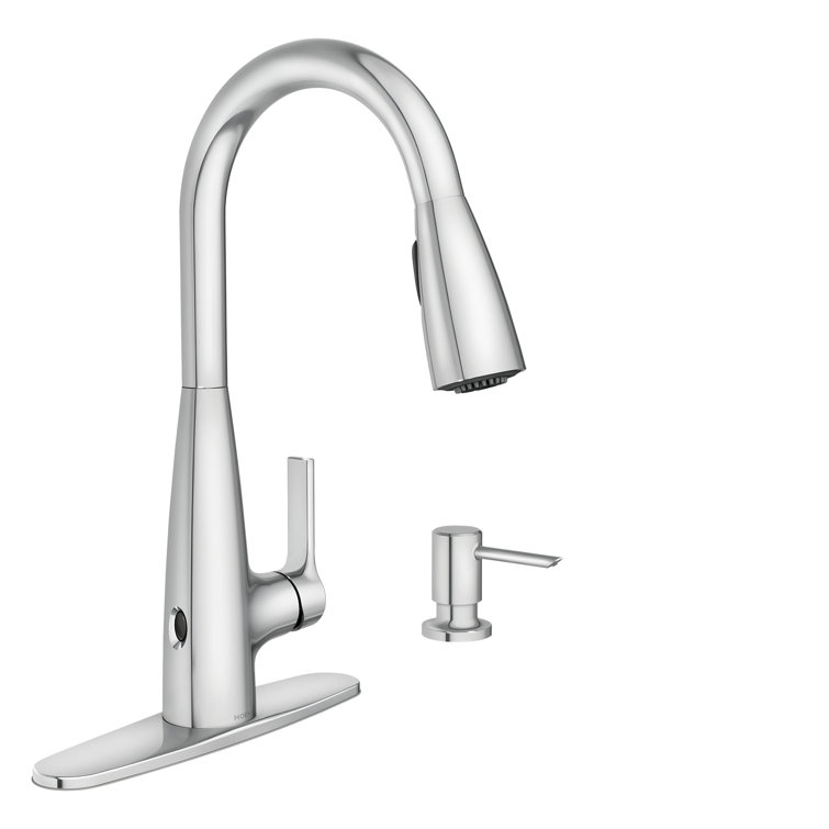 Chrome Touchless Single-Handle Pull-Down Kitchen Faucet with Soap Dispenser
