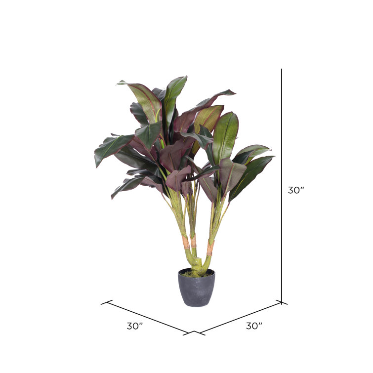 30'' Green and Purple Faux Dracaena Plant in Round Pot