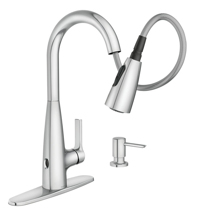 Chrome Touchless Single-Handle Pull-Down Kitchen Faucet with Soap Dispenser