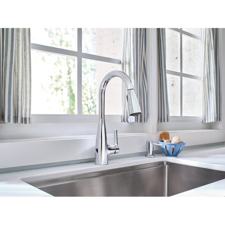 Chrome Touchless Single-Handle Pull-Down Kitchen Faucet with Soap Dispenser