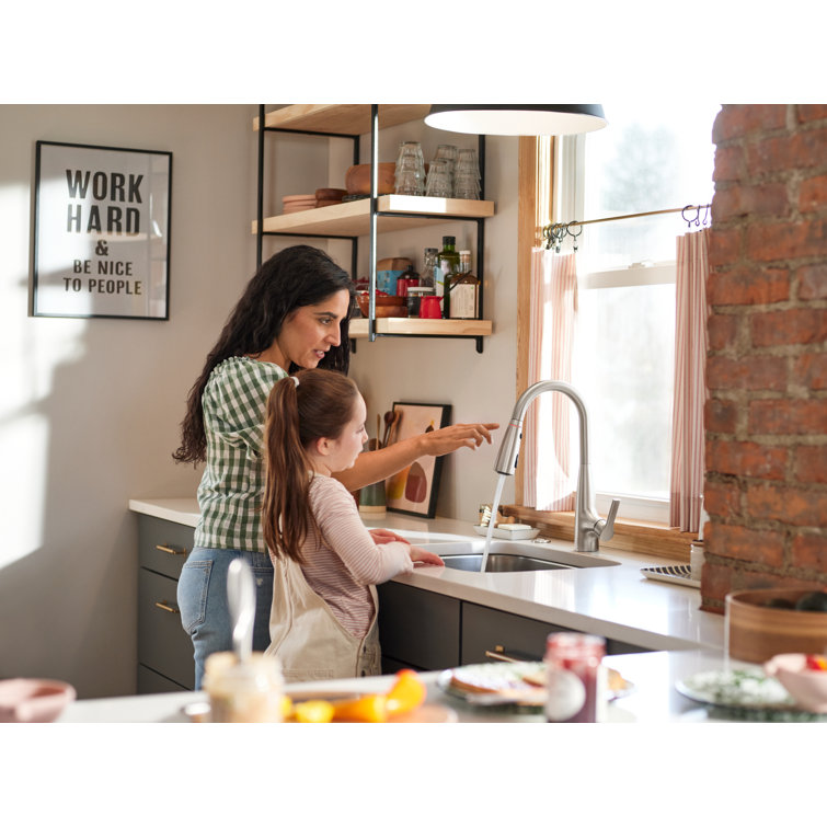 Stainless Steel Single-Handle Pull-Down Kitchen Faucet with LED Temperature Indicator
