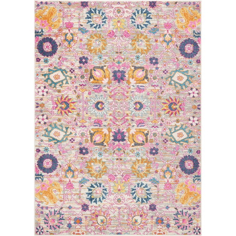 Silver Floral Bliss Reversible Synthetic Rug 6'7" x 9'6"