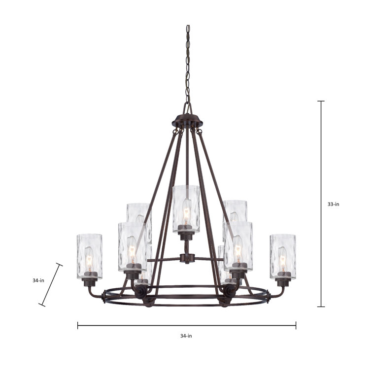Elegant Bronze 34'' Crystal Accented Chandelier with Hammered Glass Shades