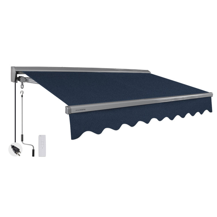 Navy Blue Motorized Retractable Patio Awning with Acrylic Canopy