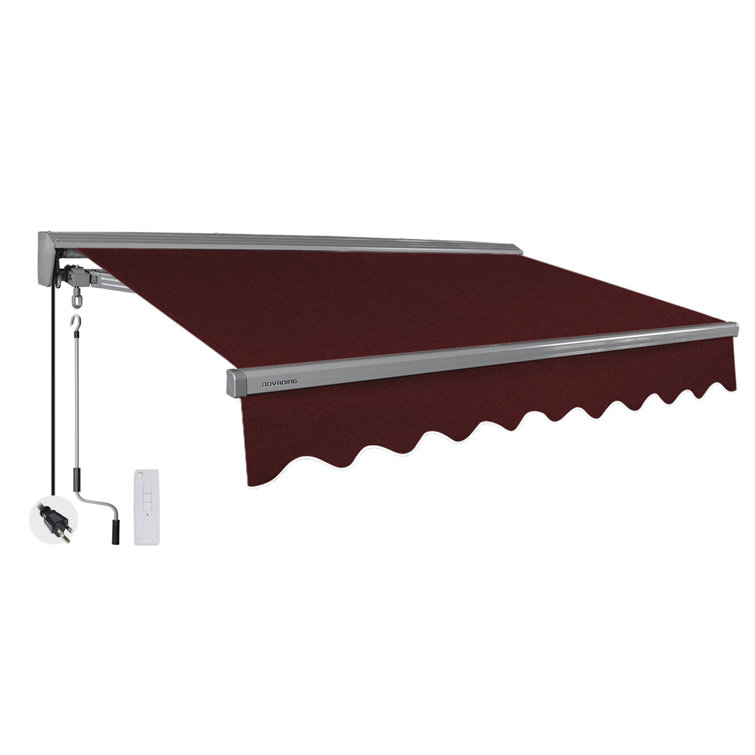 Burgundy Motorized Retractable Patio Awning with Aluminum Frame