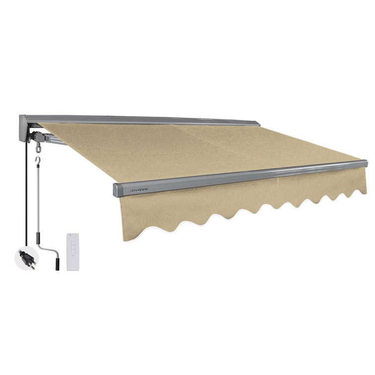 Light Taupe 12' x 10' Electric Retractable Awning with Acrylic Canopy