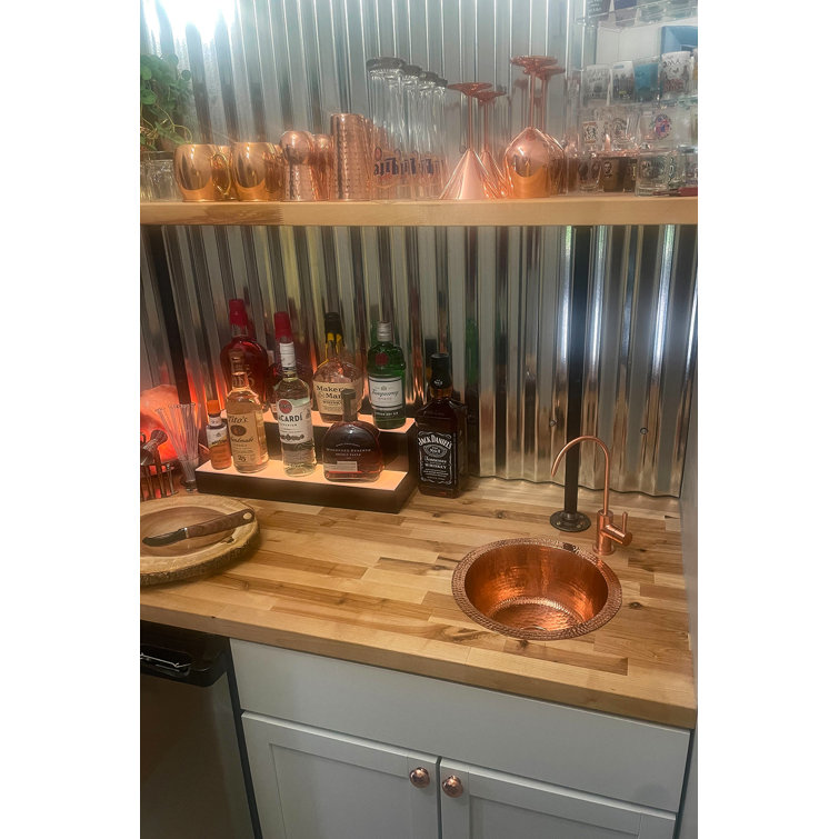 12" Round Hammered Polished Copper Bar Sink