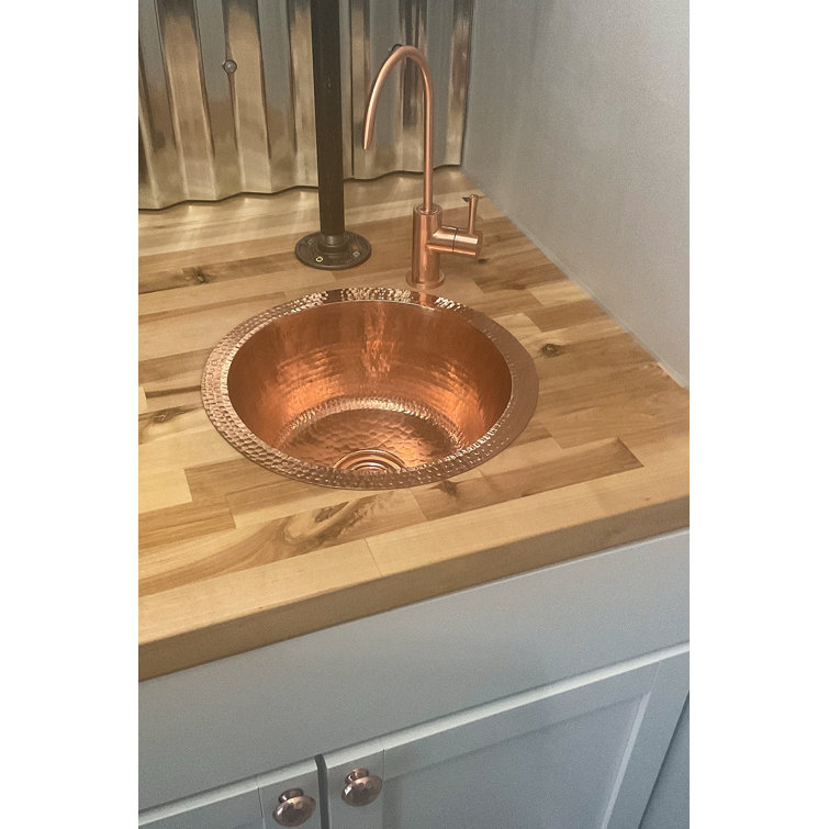 12" Round Hammered Polished Copper Bar Sink