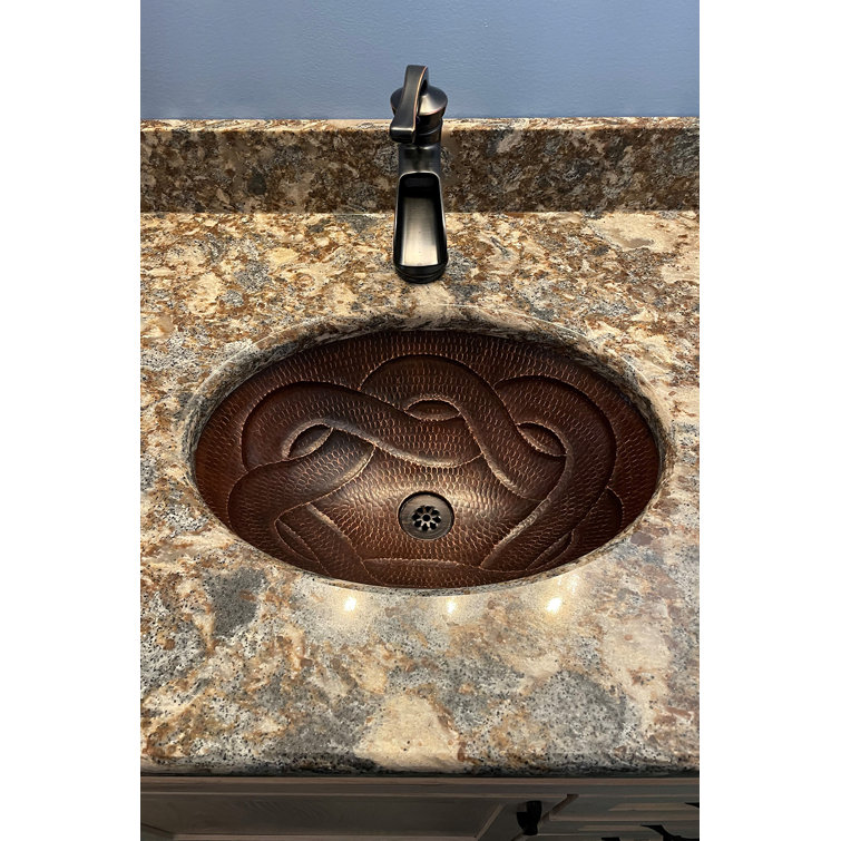 22" Oval Hammered Copper Undermount Bathroom Sink