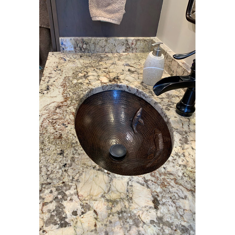 19" Oval Hammered Copper Undermount Sink with Koi Fish Design
