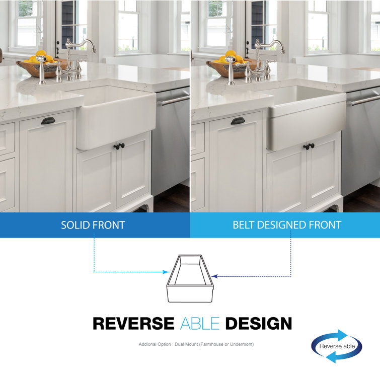30'' White Fireclay Farmhouse Drop-In Kitchen Sink