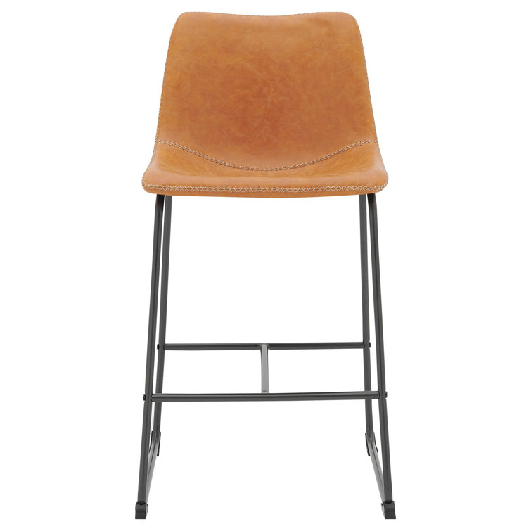 Adjustable Vintage Cedar 22'' Wood and Metal Counter Stool with Leather Seat