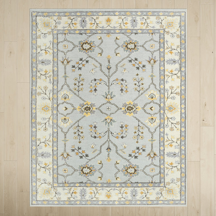Handmade Light Gray and Beige Wool Tufted Rug
