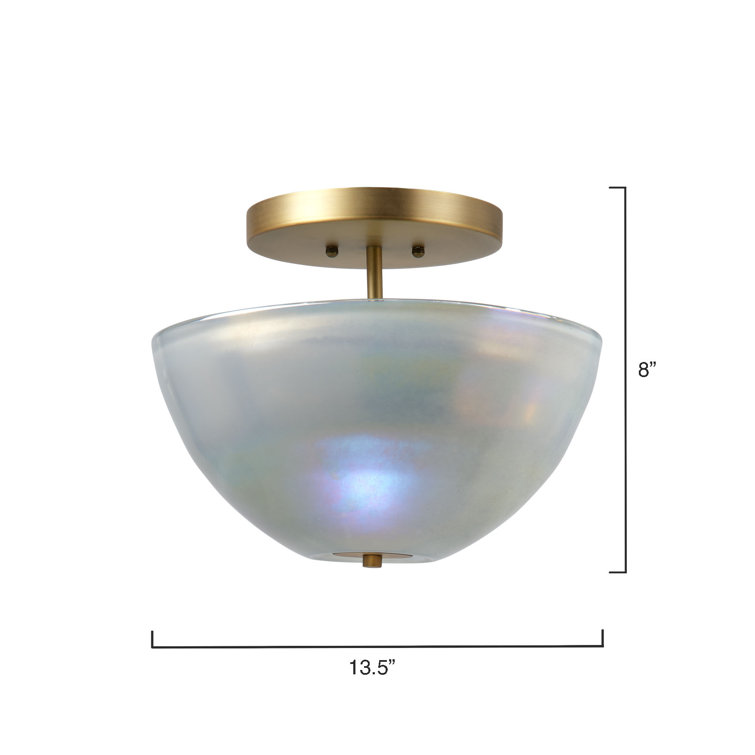 Grey Metallic Glass and Brass 2-Light Bowl Flush Mount
