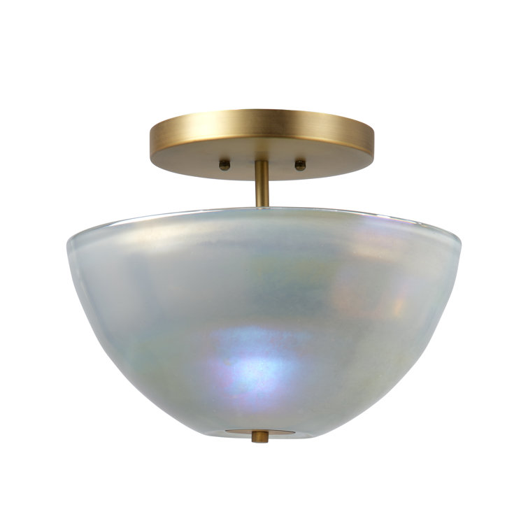 Grey Metallic Glass and Brass 2-Light Bowl Flush Mount