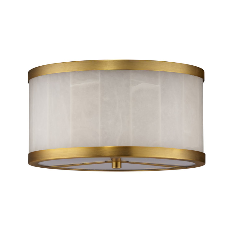 Small Alabaster and Brass Drum Flush Mount Ceiling Light