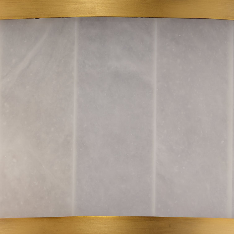 Large Brass and Alabaster Drum Flush Mount Ceiling Light