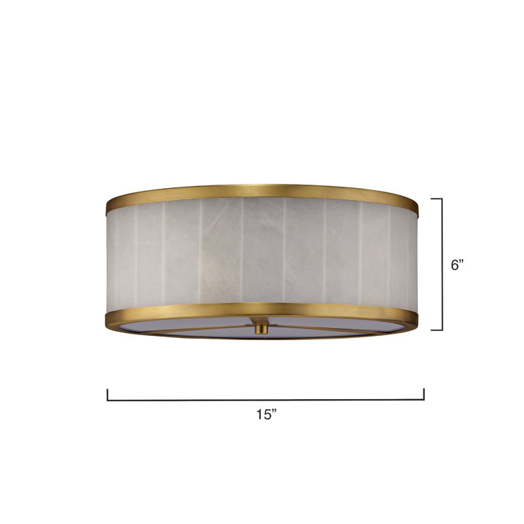 Large Brass and Alabaster Drum Flush Mount Ceiling Light