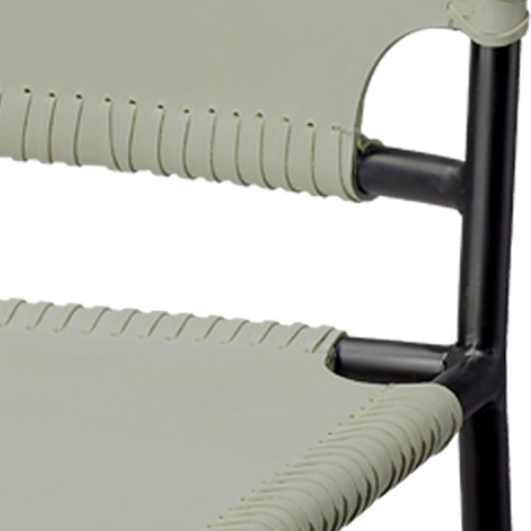Off-White Leather and Black Metal 24" Counter Stool