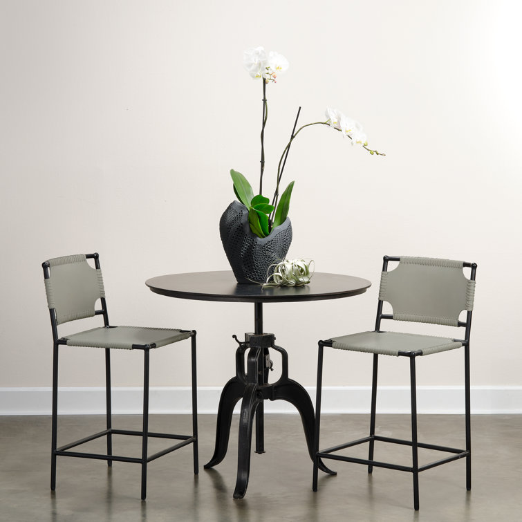 Off-White Leather and Black Metal 24" Counter Stool
