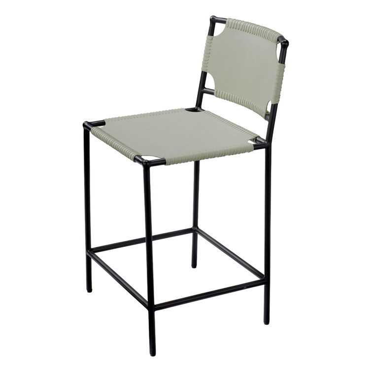 Off-White Leather and Black Metal 24" Counter Stool