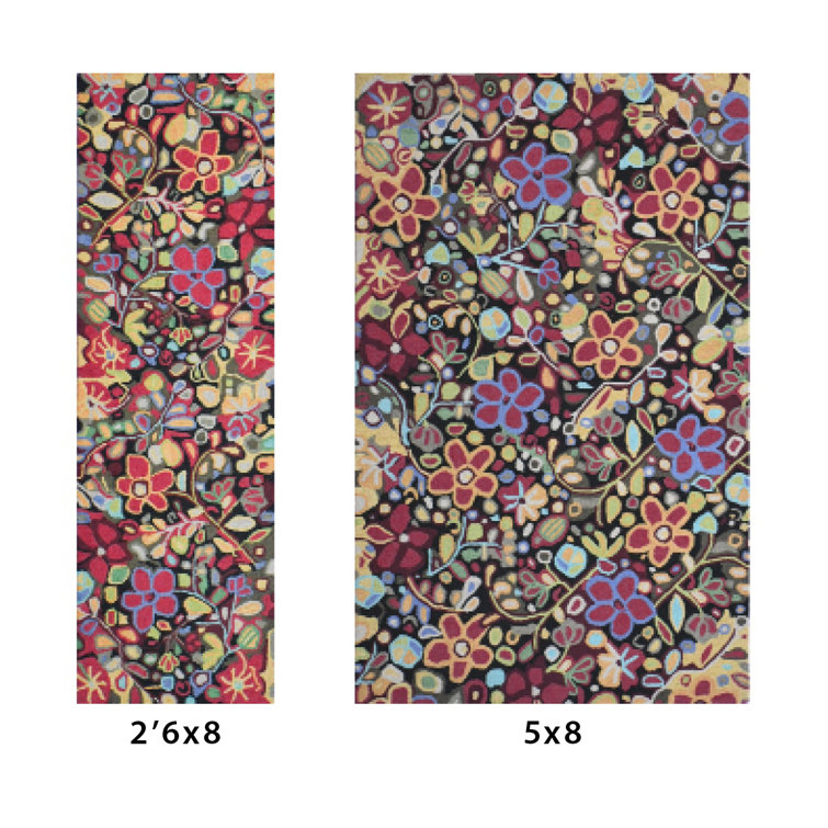 Handmade Black Floral Wool Runner Rug 2'6" x 8'