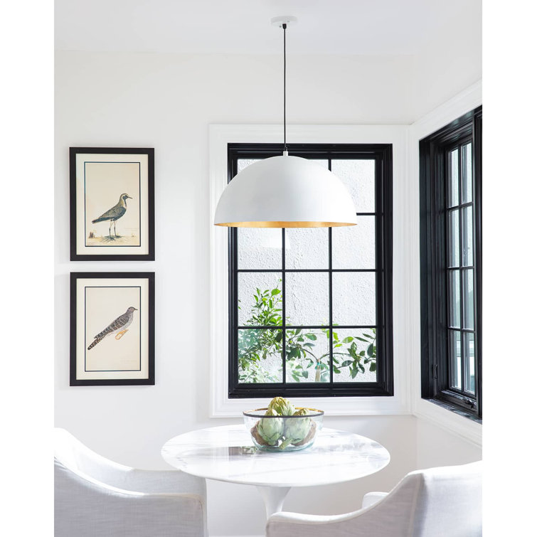 Large White and Gold Bowl Pendant Light