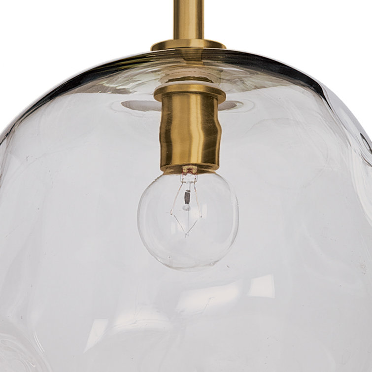 Sculptural Molten Glass & Brass Globe Pendant Light