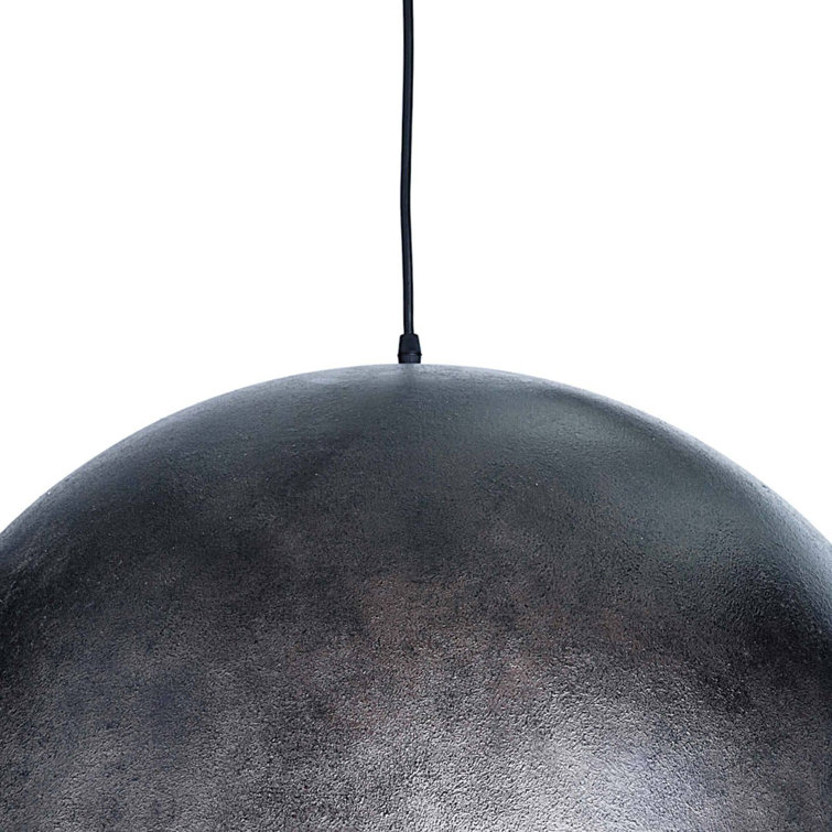 Large Blackened Steel Dome Pendant with Gold Interior