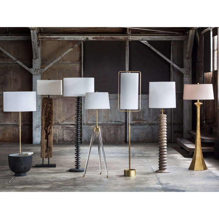 Ebony Birch Wood Fishbone Floor Lamp with Linen Shade